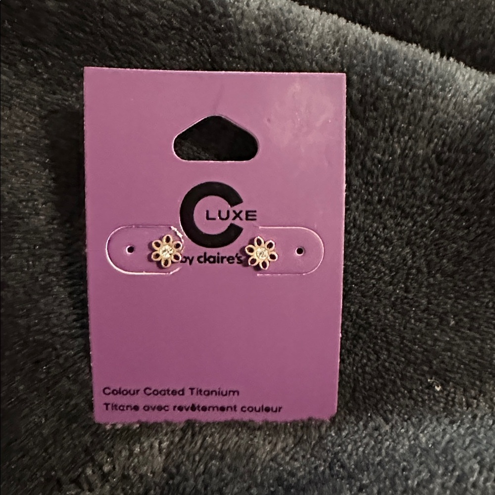 Titanium Color Coated Embellished Flower Stud Earrings - C Luxe By Claire's